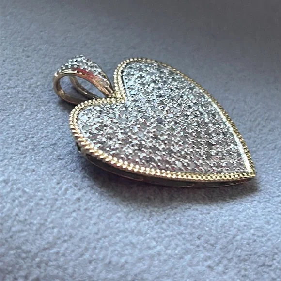 14K 2 Tone Large Diamond Heart Pendant - Picture 12 of 15